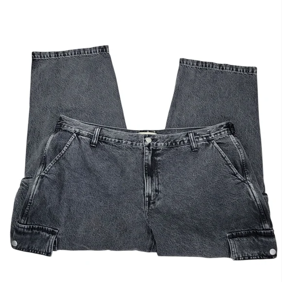 Madewell Low-Slung Straight Cargo Jeans Faded Black Baggy Slouchy Women’s W33P - Picture 10 of 17